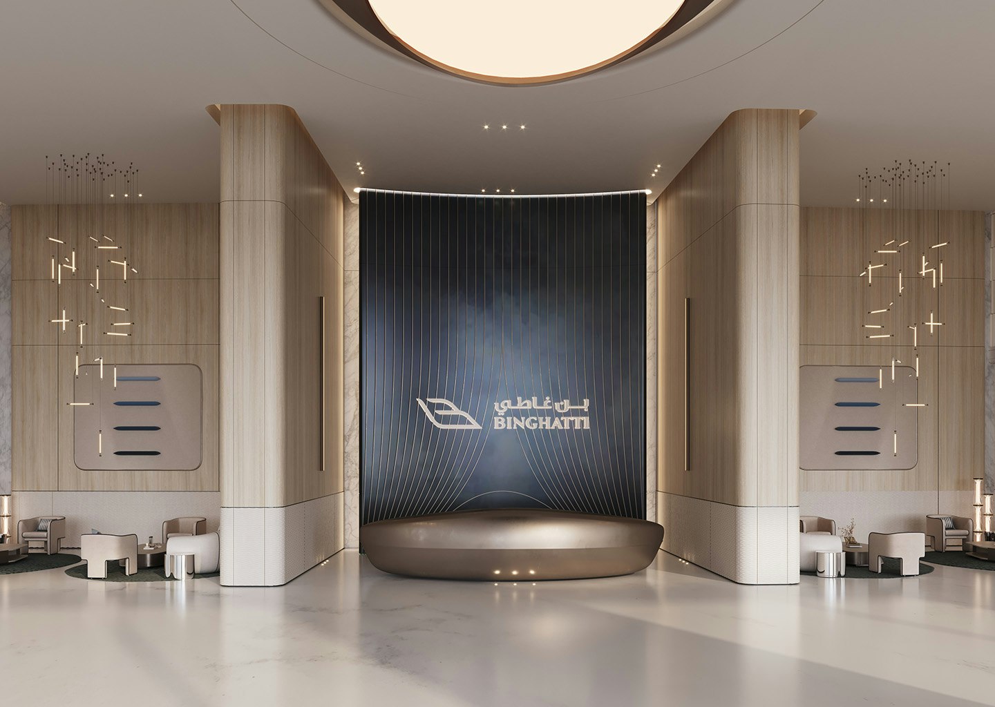 The double-height lobby